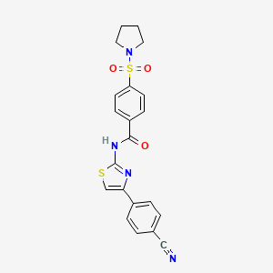 molecular formula C21H18N4O3S2 B2539159 N-[4-(4-cyanophenyl)-1,3-thiazol-2-yl]-4-(pyrrolidine-1-sulfonyl)benzamide CAS No. 313528-80-2