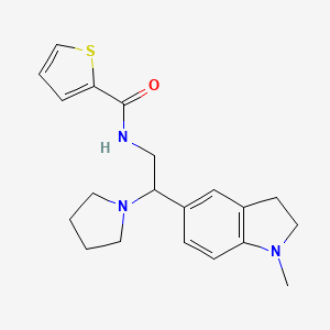 molecular formula C20H25N3OS B2539168 N-(2-(1-methylindolin-5-yl)-2-(pyrrolidin-1-yl)ethyl)thiophene-2-carboxamide CAS No. 922088-02-6
