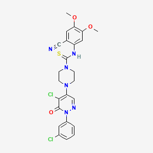 molecular formula C24H22Cl2N6O3S B2539173 4-(5-Chloro-1-(3-chlorophenyl)-6-oxo-1,6-dihydro-4-pyridazinyl)-n-(2-cyano-4,5-dimethoxyphenyl)tetrahydro-1(2H)-pyrazinecarbothioamide CAS No. 477867-42-8