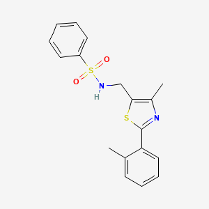 molecular formula C18H18N2O2S2 B2539175 N-((4-methyl-2-(o-tolyl)thiazol-5-yl)methyl)benzenesulfonamide CAS No. 1448036-52-9