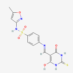 molecular formula C15H13N5O5S2 B2539177 4-{[(4,6-二氧代-2-硫代四氢嘧啶-5(2H)-亚甲基)甲基]氨基}-N-(5-甲基-1,2-恶唑-3-基)苯磺酰胺 CAS No. 1021262-57-6