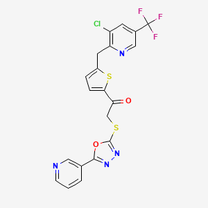 molecular formula C20H12ClF3N4O2S2 B2539187 1-(5-((3-氯-5-(三氟甲基)-2-吡啶基)甲基)-2-噻吩基)-2-((5-(3-吡啶基)-1,3,4-恶二唑-2-基)硫代)-1-乙酮 CAS No. 339016-53-4