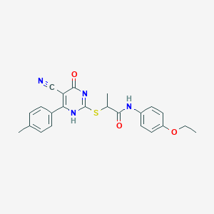 2-[[5-cyano-6-(4-methylphenyl)-4-oxo-1H-pyrimidin-2-yl]sulfanyl]-N-(4-ethoxyphenyl)propanamide