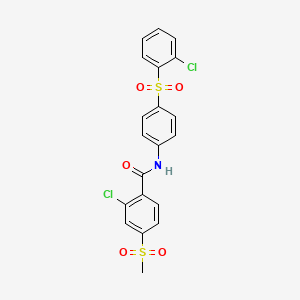 molecular formula C20H15Cl2NO5S2 B2539194 2-chloro-N-{4-[(2-chlorophenyl)sulfonyl]phenyl}-4-(methylsulfonyl)benzenecarboxamide CAS No. 251096-73-8