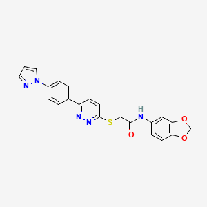 molecular formula C22H17N5O3S B2539198 2-((6-(4-(1H-pyrazol-1-yl)phenyl)pyridazin-3-yl)thio)-N-(benzo[d][1,3]dioxol-5-yl)acetamide CAS No. 1019096-80-0