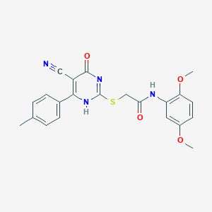 molecular formula C22H20N4O4S B253920 2-[[5-cyano-6-(4-methylphenyl)-4-oxo-1H-pyrimidin-2-yl]sulfanyl]-N-(2,5-dimethoxyphenyl)acetamide 