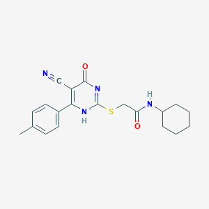 molecular formula C20H22N4O2S B253921 2-[[5-cyano-6-(4-methylphenyl)-4-oxo-1H-pyrimidin-2-yl]sulfanyl]-N-cyclohexylacetamide 
