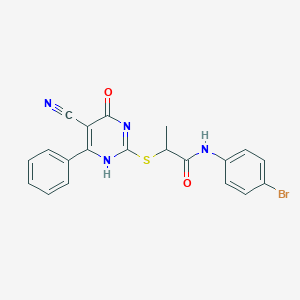 molecular formula C20H15BrN4O2S B253922 N-(4-bromophenyl)-2-[(5-cyano-4-oxo-6-phenyl-1H-pyrimidin-2-yl)sulfanyl]propanamide 