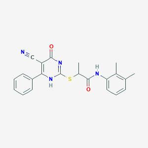 molecular formula C22H20N4O2S B253923 2-[(5-cyano-4-oxo-6-phenyl-1H-pyrimidin-2-yl)sulfanyl]-N-(2,3-dimethylphenyl)propanamide 