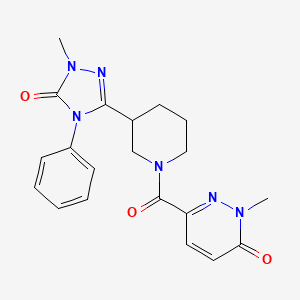 molecular formula C20H22N6O3 B2539238 2-methyl-6-(3-(1-methyl-5-oxo-4-phenyl-4,5-dihydro-1H-1,2,4-triazol-3-yl)piperidine-1-carbonyl)pyridazin-3(2H)-one CAS No. 1396814-11-1