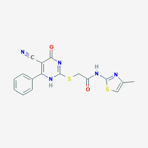 2-[(5-cyano-4-oxo-6-phenyl-1H-pyrimidin-2-yl)sulfanyl]-N-(4-methyl-1,3-thiazol-2-yl)acetamide