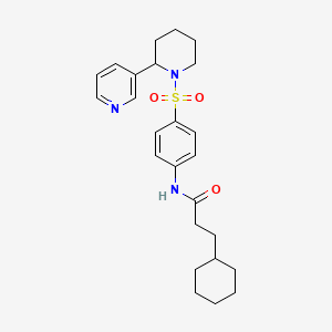 molecular formula C25H33N3O3S B2539240 3-环己基-N-(4-((2-(吡啶-3-基)哌啶-1-基)磺酰基)苯基)丙酰胺 CAS No. 393834-23-6