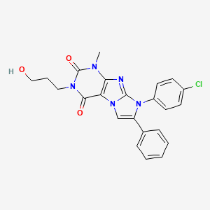 molecular formula C23H20ClN5O3 B2539244 8-(4-Chlorophenyl)-3-(3-hydroxypropyl)-1-methyl-7-phenyl-1,3,5-trihydro-4-imid azolino[1,2-h]purine-2,4-dione CAS No. 896298-52-5