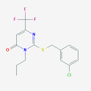 molecular formula C15H14ClF3N2OS B2539245 2-[(3-chlorobenzyl)sulfanyl]-3-propyl-6-(trifluoromethyl)-4(3H)-pyrimidinone CAS No. 860609-23-0