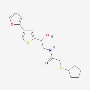 molecular formula C17H21NO3S2 B2539258 2-Cyclopentylsulfanyl-N-[2-[4-(furan-2-yl)thiophen-2-yl]-2-hydroxyethyl]acetamide CAS No. 2379983-77-2