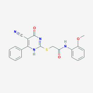 molecular formula C20H16N4O3S B253926 2-[(5-cyano-4-oxo-6-phenyl-1H-pyrimidin-2-yl)sulfanyl]-N-(2-methoxyphenyl)acetamide 