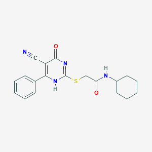 molecular formula C19H20N4O2S B253930 2-[(5-cyano-4-oxo-6-phenyl-1H-pyrimidin-2-yl)sulfanyl]-N-cyclohexylacetamide 
