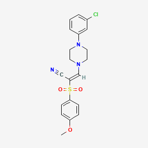 molecular formula C20H20ClN3O3S B2539310 (E)-3-(4-(3-氯苯基)哌嗪-1-基)-2-((4-甲氧基苯基)磺酰基)丙烯腈 CAS No. 885186-87-8