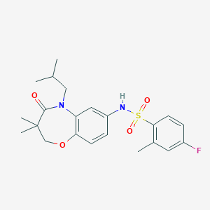 molecular formula C22H27FN2O4S B2539314 4-fluoro-N-(5-isobutyl-3,3-dimethyl-4-oxo-2,3,4,5-tetrahydrobenzo[b][1,4]oxazepin-7-yl)-2-methylbenzenesulfonamide CAS No. 922004-14-6