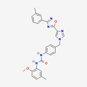 molecular formula C28H26N6O3 B2539399 1-(2-methoxy-5-methylphenyl)-3-(4-((4-(3-(m-tolyl)-1,2,4-oxadiazol-5-yl)-1H-imidazol-1-yl)methyl)phenyl)urea CAS No. 1358309-48-4