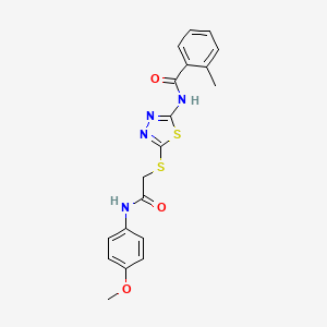 molecular formula C19H18N4O3S2 B2539428 N-(5-((2-((4-methoxyphenyl)amino)-2-oxoethyl)thio)-1,3,4-thiadiazol-2-yl)-2-methylbenzamide CAS No. 392293-64-0