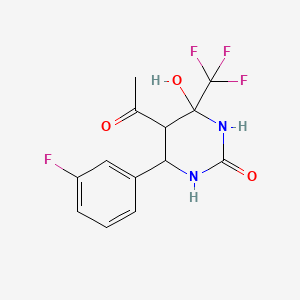 molecular formula C13H12F4N2O3 B2539471 5-acetyl-6-(3-fluorophenyl)-4-hydroxy-4-(trifluoromethyl)tetrahydropyrimidin-2(1H)-one CAS No. 1005064-14-1