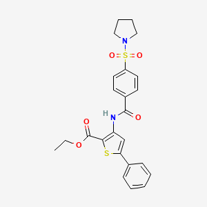 molecular formula C24H24N2O5S2 B2539483 Ethyl 5-phenyl-3-(4-(pyrrolidin-1-ylsulfonyl)benzamido)thiophene-2-carboxylate CAS No. 379707-82-1