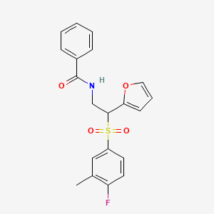 molecular formula C20H18FNO4S B2539485 N-[2-[(4-fluoro-3-methylphenyl)sulfonyl]-2-(2-furyl)ethyl]benzamide CAS No. 946319-38-6