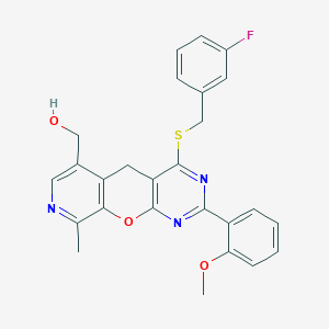 (4-((3-fluorobenzyl)thio)-2-(2-methoxyphenyl)-9-methyl-5H-pyrido[4',3':5,6]pyrano[2,3-d]pyrimidin-6-yl)methanol