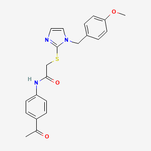 molecular formula C21H21N3O3S B2539510 N-(4-乙酰基苯基)-2-[1-[(4-甲氧基苯基)甲基]咪唑-2-基]硫代乙酰胺 CAS No. 869346-67-8