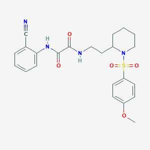 molecular formula C23H26N4O5S B2539516 N1-(2-cyanophenyl)-N2-(2-(1-((4-methoxyphenyl)sulfonyl)piperidin-2-yl)ethyl)oxalamide CAS No. 898415-48-0