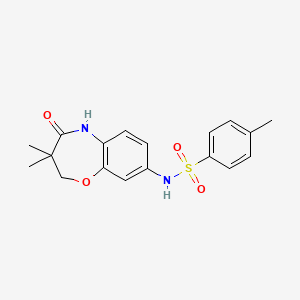molecular formula C18H20N2O4S B2539523 N-(3,3-二甲基-4-氧代-2,3,4,5-四氢苯并[b][1,4]恶二杂环戊烯-8-基)-4-甲基苯磺酰胺 CAS No. 922051-03-4