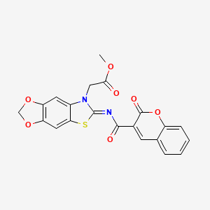 molecular formula C21H14N2O7S B2539537 (Z)-methyl 2-(6-((2-oxo-2H-chromene-3-carbonyl)imino)-[1,3]dioxolo[4',5':4,5]benzo[1,2-d]thiazol-7(6H)-yl)acetate CAS No. 905661-93-0