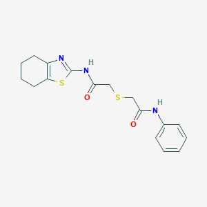 molecular formula C17H19N3O2S2 B253954 2-((2-oxo-2-((4,5,6,7-tetrahydrobenzo[d]thiazol-2-yl)amino)ethyl)thio)-N-phenylacetamide 