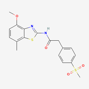 molecular formula C18H18N2O4S2 B2539551 N-(4-甲氧基-7-甲基苯并[d]噻唑-2-基)-2-(4-(甲基磺酰基)苯基)乙酰胺 CAS No. 941883-91-6