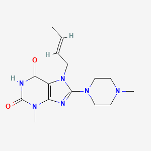 (E)-7-(but-2-en-1-yl)-3-methyl-8-(4-methylpiperazin-1-yl)-1H-purine-2,6(3H,7H)-dione