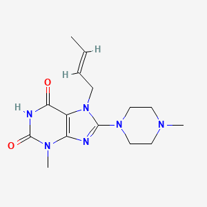 molecular formula C15H22N6O2 B2539562 (E)-7-(but-2-en-1-yl)-3-methyl-8-(4-methylpiperazin-1-yl)-1H-purine-2,6(3H,7H)-dione CAS No. 330202-48-7