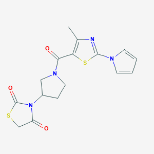 molecular formula C16H16N4O3S2 B2539582 3-(1-(4-甲基-2-(1H-吡咯-1-基)噻唑-5-羰基)吡咯烷-3-基)噻唑烷-2,4-二酮 CAS No. 1795424-00-8