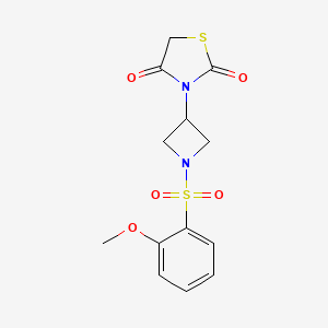 molecular formula C13H14N2O5S2 B2539593 3-(1-((2-Methoxyphenyl)sulfonyl)azetidin-3-yl)thiazolidine-2,4-dione CAS No. 1795422-99-9