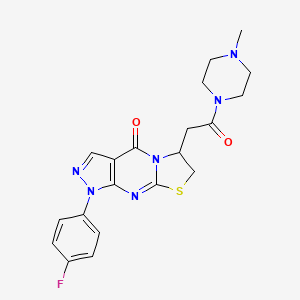 molecular formula C20H21FN6O2S B2539609 1-(4-fluorophenyl)-6-(2-(4-methylpiperazin-1-yl)-2-oxoethyl)-6,7-dihydropyrazolo[3,4-d]thiazolo[3,2-a]pyrimidin-4(1H)-one CAS No. 941935-05-3