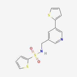 molecular formula C14H12N2O2S3 B2539621 N-((5-(噻吩-2-基)吡啶-3-基)甲基)噻吩-2-磺酰胺 CAS No. 2034253-13-7