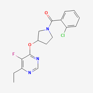 molecular formula C17H17ClFN3O2 B2539637 [(2-氯苯基)(3-((6-乙基-5-氟嘧啶-4-基)氧代)吡咯烷-1-基)甲酮] CAS No. 2034397-00-5