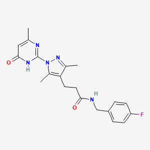 molecular formula C20H22FN5O2 B2539640 3-(3,5-dimethyl-1-(4-methyl-6-oxo-1,6-dihydropyrimidin-2-yl)-1H-pyrazol-4-yl)-N-(4-fluorobenzyl)propanamide CAS No. 1169998-07-5