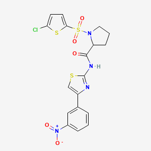 molecular formula C18H15ClN4O5S3 B2539652 1-((5-氯噻吩-2-基)磺酰基)-N-(4-(3-硝基苯基)噻唑-2-基)吡咯烷-2-甲酰胺 CAS No. 1099798-56-7