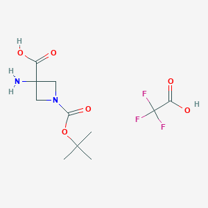 molecular formula C11H17F3N2O6 B2539659 3-Amino-1-[(2-methylpropan-2-yl)oxycarbonyl]azetidine-3-carboxylic acid;2,2,2-trifluoroacetic acid CAS No. 2137576-54-4