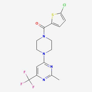 molecular formula C15H14ClF3N4OS B2539663 (5-Chlorothiophen-2-yl)(4-(2-methyl-6-(trifluoromethyl)pyrimidin-4-yl)piperazin-1-yl)methanone CAS No. 2034345-76-9