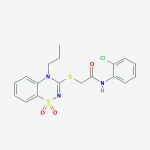molecular formula C18H18ClN3O3S2 B2539671 N-(2-chlorophenyl)-2-((1,1-dioxido-4-propyl-4H-benzo[e][1,2,4]thiadiazin-3-yl)thio)acetamide CAS No. 899966-30-4