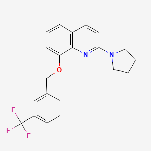 molecular formula C21H19F3N2O B2539677 2-(Pyrrolidin-1-yl)-8-((3-(trifluoromethyl)benzyl)oxy)quinoline CAS No. 921806-78-2