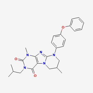 molecular formula C26H29N5O3 B2539690 3-isobutyl-1,7-dimethyl-9-(4-phenoxyphenyl)-6,7,8,9-tetrahydropyrimido[2,1-f]purine-2,4(1H,3H)-dione CAS No. 876151-70-1