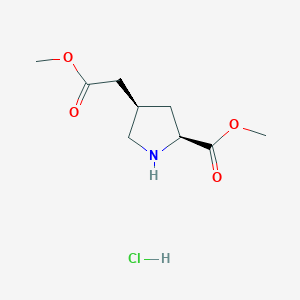 molecular formula C9H16ClNO4 B2539693 Methyl (2S,4R)-4-(2-methoxy-2-oxoethyl)pyrrolidine-2-carboxylate;hydrochloride CAS No. 2375247-87-1